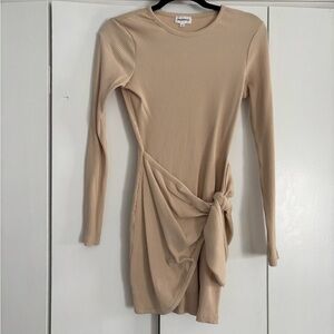 Superdown Tan Ruched Bodycon Dress